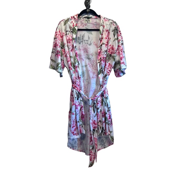 Show Me Your Mumu Robe Womens One Size Pink Floral Short Sleeve Tie Waist Garden - Picture 1 of 9